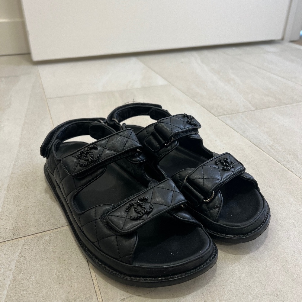 Chanel caviar dad sandals